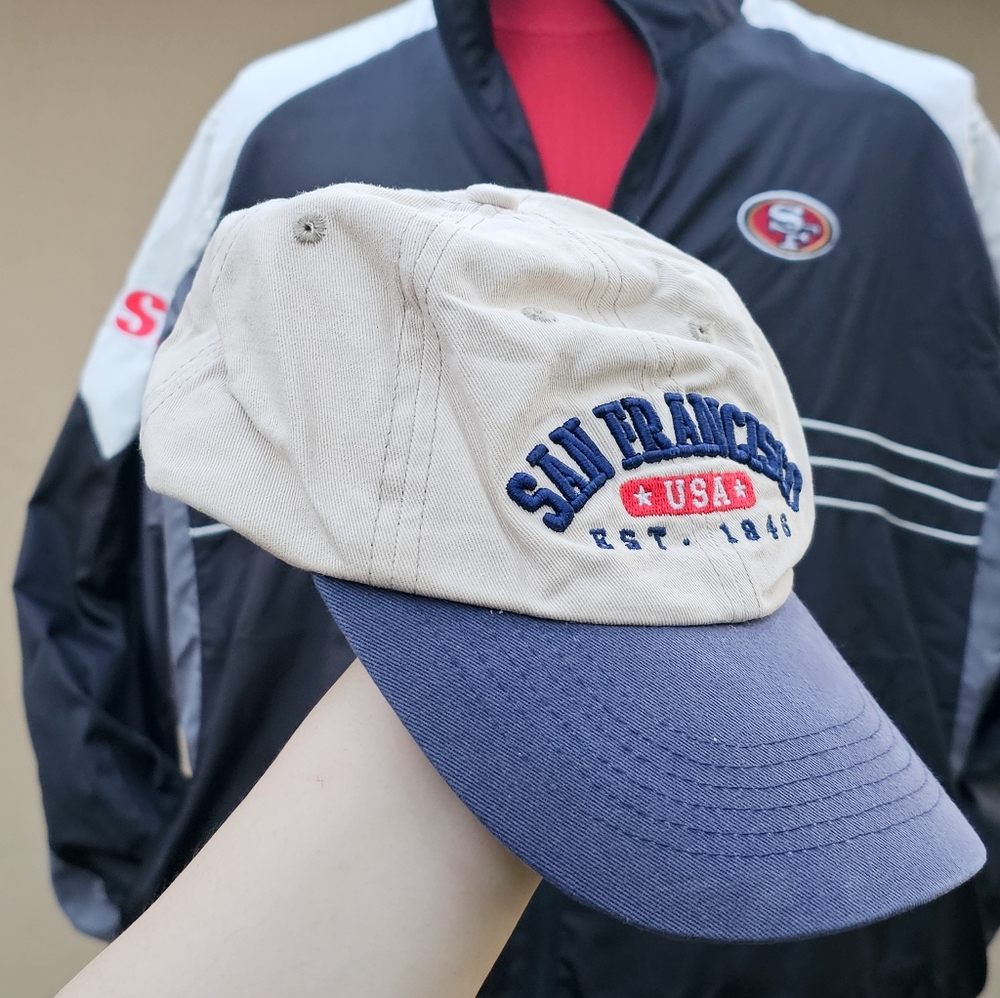 2000's San Francisco Embroidered Cotton Adjustable Hat W/ American Flag Patch OS